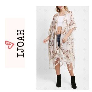 I Joah Floral Sleeveless Kimono with Tassel Hem M